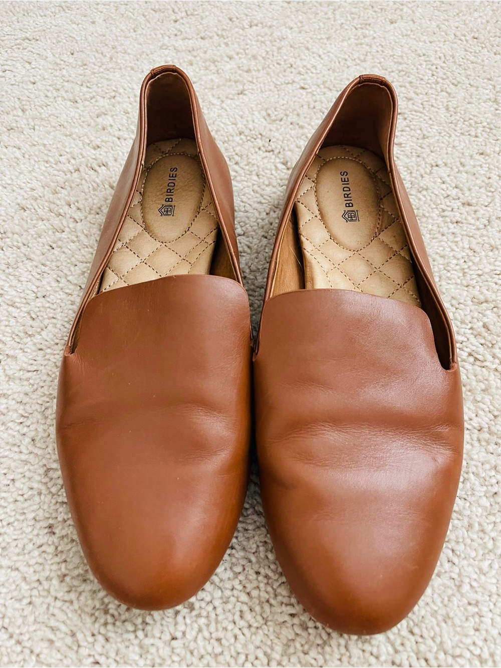 Birdies Cognac Leather Slip-On Flats